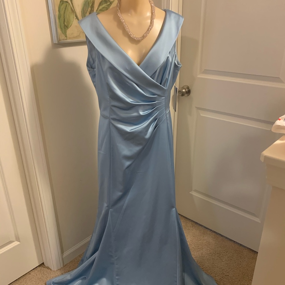 Tahari Ice Blue off the shoulder gown
